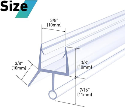Shower Door Bottom Seal,2 PCS 3/8" X 36" Shower Door Sweep for 3/8 Inch Glass,Frameless Glass Door Seal Strip to Seal 11mm Gap,Stop Shower Leaks and Create a Water Barrier