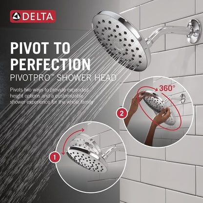 Delta PivotPro Chrome Rain Showerhead, Single Setting 7 Inch Round Shower Head, Showerheads, 1.75 GPM Flow Rate, Chrome 75104