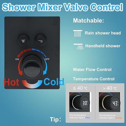 Digital Display Shower Valve Shower Valve 2 Way Shower Diverter Valve Shower Mixing Valve Can Use All the Time Matte Black