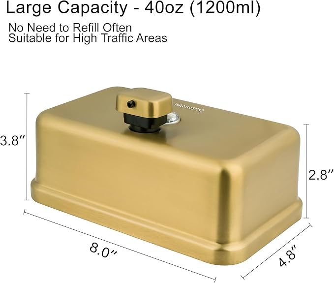 Wall Mounted Hand Soap Dispenser Bathroom, 1200ml 40oz Commercial Stainless Steel Liquid Soap Dispenser Wall Mount (Horizontal Gold)