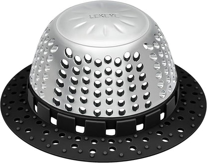 LEKEYE Shower Drain Hair Catcher/Bathtub Drain Cover/Drain Protector for Pop-Up & Regular Drains(Black)