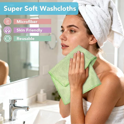 Orighty Washcloths Towels Set 20 Pack, Highly Absorbent and Soft Feel Microfiber Face Cloths, Multi-Purpose Wash Cloths & Hand Towels for Bathroom, Hotel, Spa, and Gym, 11.5x11.5 Inch, Multicolor