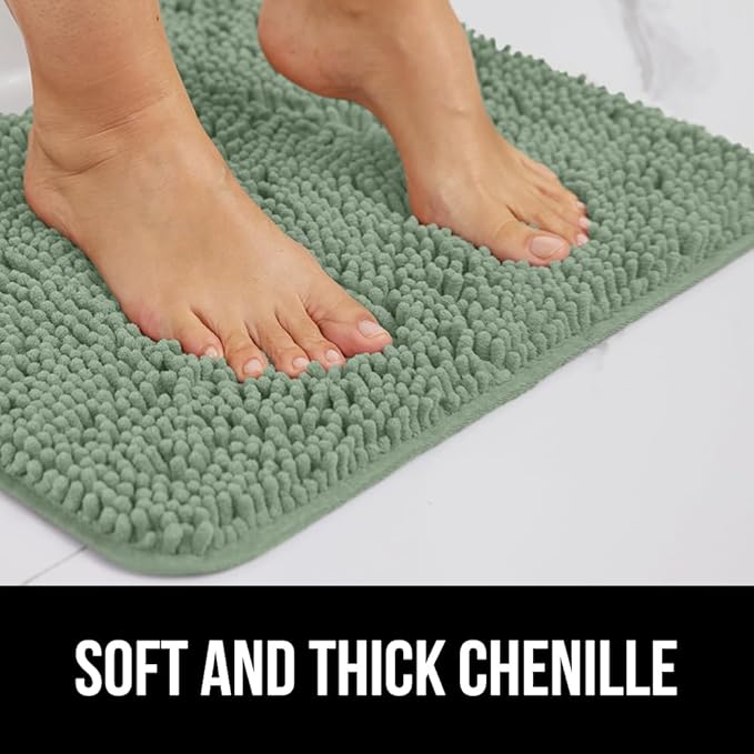 GORILLA GRIP Bathroom Rug Sets 3 Piece, Bath Mat Set and Oval Toilet Base with Rubber Backing, Plush Absorbent Shaggy Chenille Washable Mats, Includes 24x19.5, 24x17 and 36x24 Inch Rugs, Sage