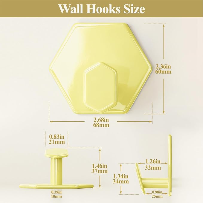 Tindbea Adhesive Towel Hooks Heavy Duty Wall Hooks Waterproof Stainless Steel Shower Rack for Coat, Key, Hat, Robe, Clothes, Picture Hanging Towel Hooks for Bathrooms Kitchen Door (4-Pack, Yellow)