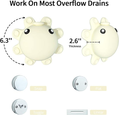 Bathroom Bathtub Overflow Drain Cover- Silicone Bath Tub Drain Cover, Tub Overflow Drain Stopper with Suction Cups, Adds Inches of Water for Deeper Bath, Cute Bathroom Accessories, Ivory