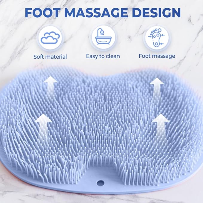 Shower Foot Scrubber Mat with Non-Slip Suction Cups, Non Slip Bathtub and Shower Mat with Suction Cups and Drain Holes, Foot Back Cleaning Pad Back Washer Exfoliating Bath Wash Pad (Grey)