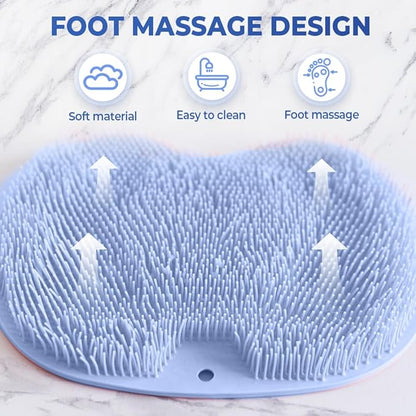 Shower Foot Scrubber Mat with Non-Slip Suction Cups, Foot Back Cleaning Pad Back Washer Exfoliating Bath Wash Pad, Non Slip Bathtub and Shower Mat with Suction Cups and Drain Holes