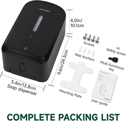 Commercial Automatic Soap Dispenser Large 34oz/1000ml Capacity Wall-Mounted Touchless Liquid Dispenser for High-Traffic Restrooms, Offices, Hospitals Model AD1220S Black