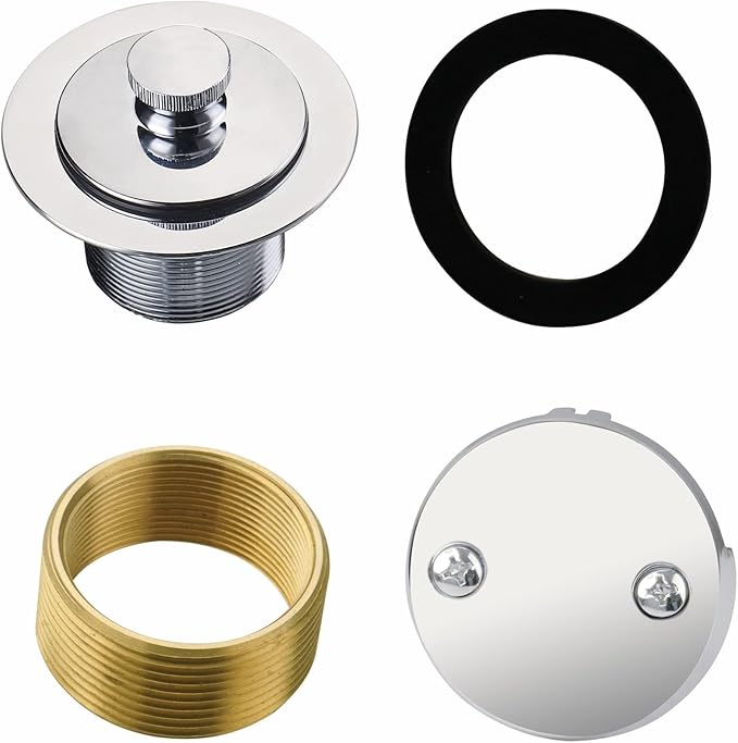 Chrome Tub Drain Lift &Turn Tub Trim Set with Two-Hole Overflow Faceplate Conversion Kit Assembly, Hidrop Bathtub Drain Replacement Trim Kit and Universal Fine/Coarse Thread, Chrome Plated