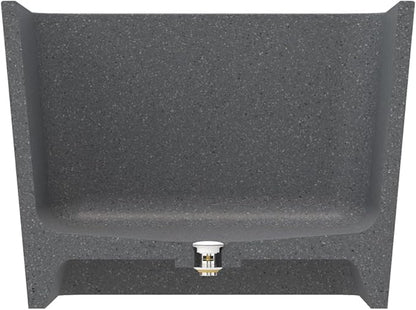 65'' Stone Resin Solid Surface Freestanding Bathtub, Terrazzo Bathtub Soaking Tub，Modern Elegant Design Soaking Stand Alone Tub, Matte Greyish stone, Drain and Overflow Included 009-1650