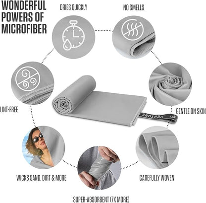 VENTURE 4TH Quick Dry Towel. Microfiber Travel Towel Ideal for Camping, Hiking, Backpacking, Gym. Lightweight & Fast Drying Travel Towels for Body. Compact & Easy to Pack - Light Gray Large