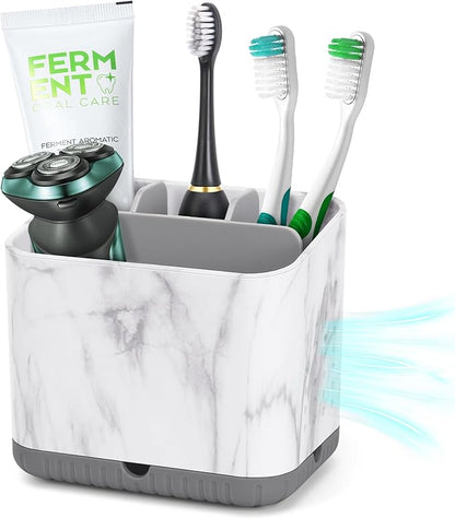 Toothbrush Holders for Bathrooms, Tooth Brush Holder for Bathroom Countertop Organizer, Kids Electric Toothbrush and Toothpaste Holder (Grey Marble Grain)