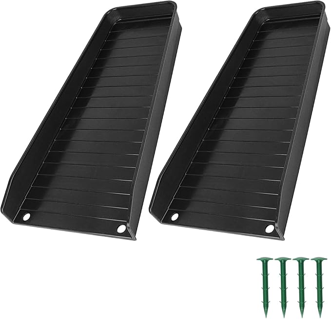 Gutter Downspout Splash Block,16.3"Drain Gutter Guard Diverter,Gutter Downspout Extensions for Water Drainage, Fixable Down Spout Drain Trays,Drainage to Protect House Foundations (2PC Black)