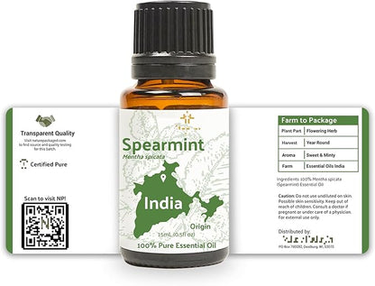 Spearmint Essential Oil - Direct from Essential Oils India - Steam Distilled - Aceite Esencial de Menta Verde for Aromatherapy, Massage, Diffuser, DIY Candle and Soap Making - 2lbs