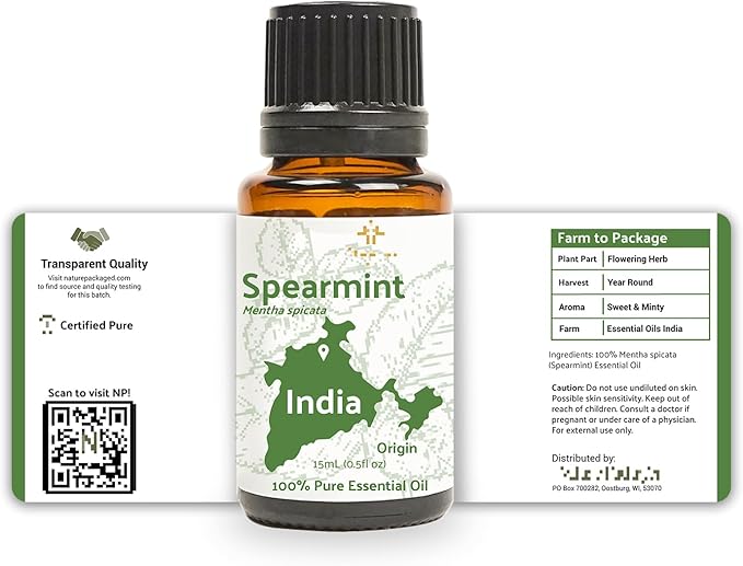 Spearmint Essential Oil - Direct from Essential Oils India - Steam Distilled - Aceite Esencial de Menta Verde for Aromatherapy, Massage, Diffuser, DIY Candle and Soap Making - 22lbs