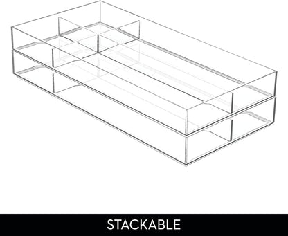 iDesign Clarity Plastic Divided Drawer Organizer, Storage Container for Vanity, Bathroom, Kitchen Drawers, 8" x 16" x 2", Clear,40850