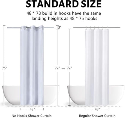 Furlinic White No Hook Small Stall Shower Curtain 48x78 Inch,Half Narrow Size Polyester Fabric Bathroom Curtains with 6 Plastic Split Grommets,Hotel Quality Waterproof Washable Bath Curtain