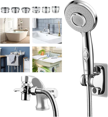 KLLEYNA Shower Head Hose Attachment for Sink/Tub Faucet - ON/OFF Jets Sprayer for Dog Wash/Bathtub Cleaning/Baby Bath/Hair Rinse, Tap Extender Water Nozzle for Bathroom Kitchen Utility Garden Basement