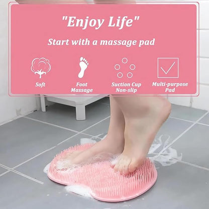 Shower Foot & Back Scrubber, Massage Pad with Suction Cups & Pumice Stone, Multi-Surface Silicone Bath Mat for Exfoliating and Massaging in Shower or Bathtub, 9.8x11.8 Inch (Green)