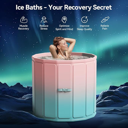 Portable Foldable Ice Bath Tub, Large Size 77 Gal, Fast Muscle Recovery, Home Outdoors Gyms, Quick Opening without Installation, No Water Leakage (Ice/Hot Universal)