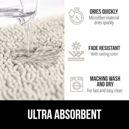 GORILLA GRIP Bath Rug Mat 30x20, Soft Absorbent Chenille, Quick Dry Microfiber Mats, Rubber Backing Washable Shower Floor Rugs, Bathmat Runner, US Designed Bathroom Home Decor Accessories Ivory Cream