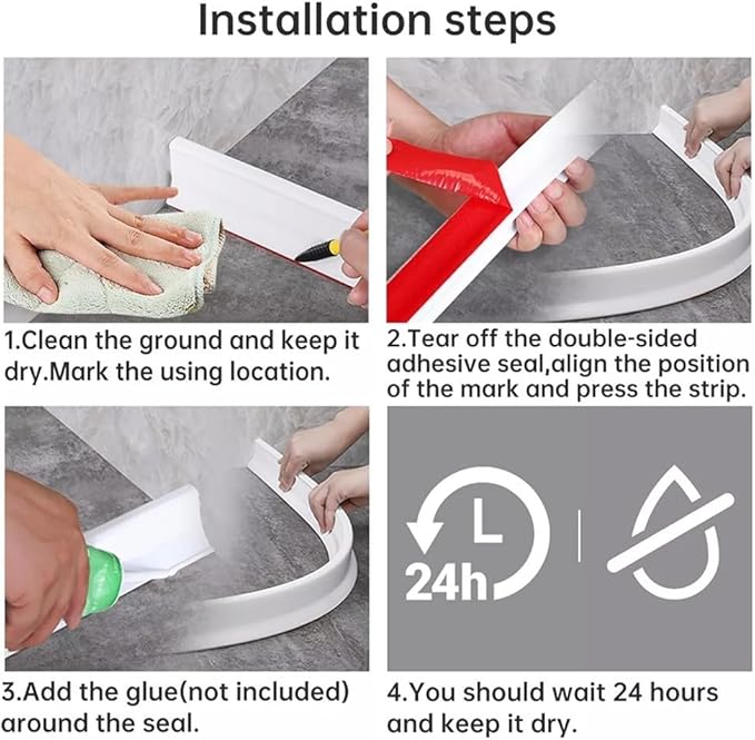 Flexible Rubber Shower Water Stopper Strip, 2m Length Bathroom Floor Dam Barrier with Strong for Wet and Dry Separation, Fits Shower Trays, Bathtub Edges, Kitchen Sinks and Toilet Areas
