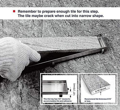 Neodrain 28-Inch Linear Shower Drain with Tile Insert Grate,Brushed 304 Stainless Steel Rectangle Shower Floor Drain,Linear Drain with Leveling Feet, Hair Strainer