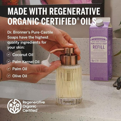Dr. Bronner's Pure-Castile Liquid Magic Soap Refill - Made with Regenerative Organic Certified Oils, 86% Less Plastic per Quart - 18-in-1 Uses for Face, Body Wash, Hand Soap Refill- Lavender, 32oz