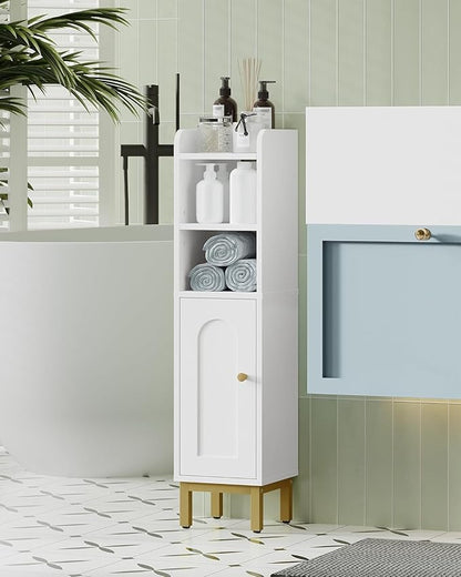 Bathroom Storage Cabinet, Small Corner Floor Cabinet with Door and Shelves, Narrow Toilet Paper Holder, Bathroom Organizer with Adjustable Shelf, for Small Spaces, White BC08203X