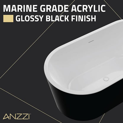 ANZZI 55 Inch Acrylic Freestanding Bathtub In Glossy White | Chand Pre-plumbed Solid Deep Soaker Tub With Built In Overflow And Drain | Soaking Stand Alone Tub 72 Gallons Capacity | FT-AZ098-55BK