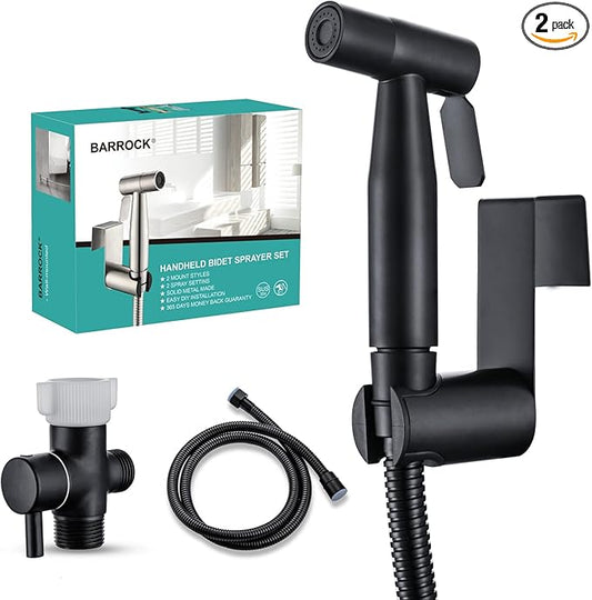 BARROCK Handheld Bidet Sprayer for Toilet, 2 Pack Stainless Steel Metal Made Baby Cloth Diaper Spraying Kit, Bathroom Toilet Bidet Attachment Set for Bathing Pets and Feminine Hygiene, Matte Black