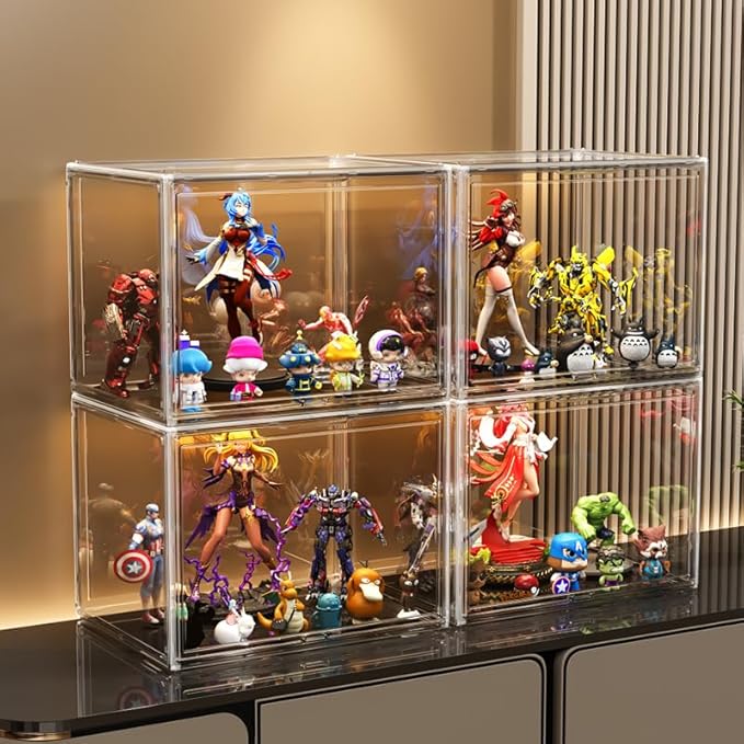 2X-Large 15.7"X11.8"X9.8" Acrylic Display Case, Clear Organizer Box Plastic Holder with Magnetic Door for Handbags, Purses, Boots, Figures, Book
