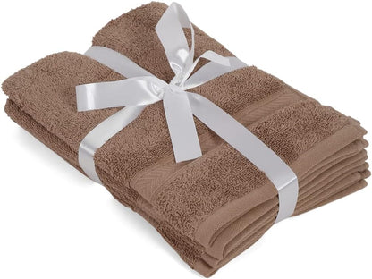 Casa Lino 100% Cotton Hand Towels for Bathroom - Soft, Highly Absorbent & Quick Dry Kitchen Towels - Gym Towel Set - Travel Towel Set - 24" x 16" - Pack of 4 - (Brown)