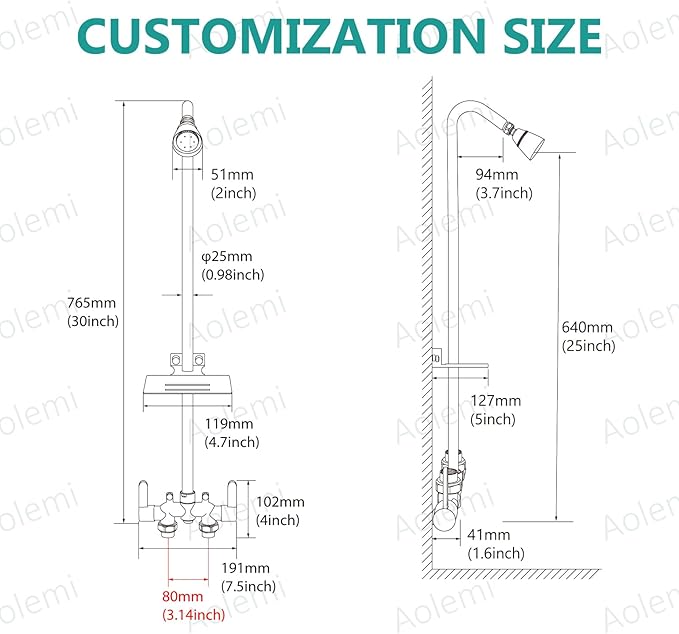 Aolemi Outdoor Shower Fixtures,Outdoor Shower Kit Faucet System 3 Inch Center with Showerhead 2 Handle Exposed Shower with Brass Mix Valve Pipe Downward with Soap Dish Brushed Nickel