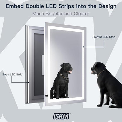 ISKM 84'' x 40'' LED Mirror for Bathroom Lighted Vanity Mirror for Wall Front Lights + Backlit LED Bathroom Mirror Anti-Fog Tempered Glass ETL Listed