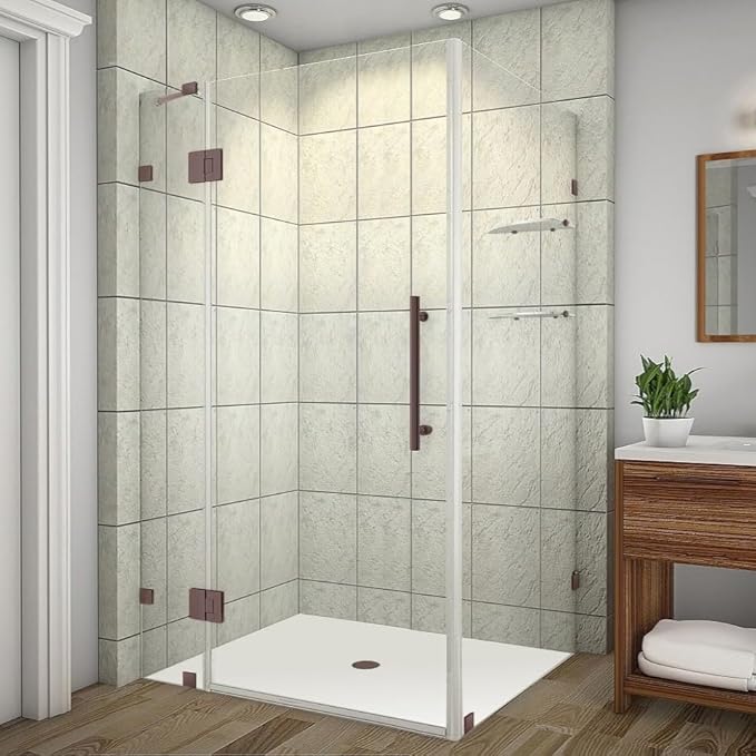 Avalux GS 40 in. W x 36 in. D x 72 in. H Rectangular Pivot Frameless Corner Shower Enclosure in Bronze with Clear Glass