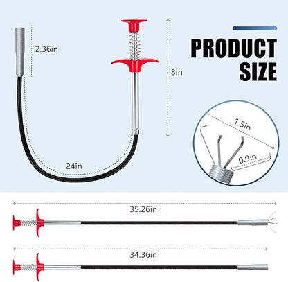 24'' Flexible Grabber Claw (4 Claws), Drain Snake with Tweezers, Bendable Hose Grabber Reacher Tool, Retractable Drain Clog Remover Tool, Pickup Tool for Bath Tub, Toilet, Kitchen Sink & Sewer
