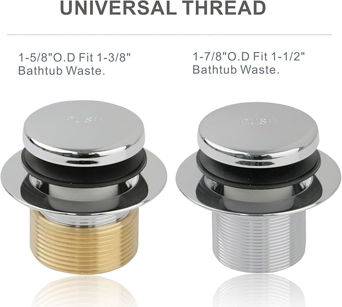 Chrome Bathtub Drain Tip-Toe Single Hole, Hidrop Tub Drain Trim Set Conversion Kit Assembly, Coarse Thread Replacement Trim Kit with 1-Hole Overflow Faceplate Includes an Adapter, Chrome Plated