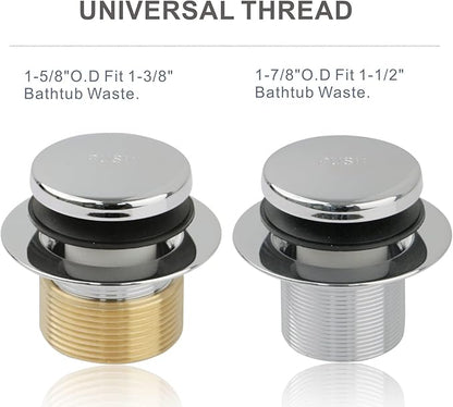 Chrome Bathtub Drain Tip-Toe Single Hole, Hidrop Tub Drain Trim Set Conversion Kit Assembly, Coarse Thread Replacement Trim Kit with 1-Hole Overflow Faceplate Includes an Adapter, Chrome Plated