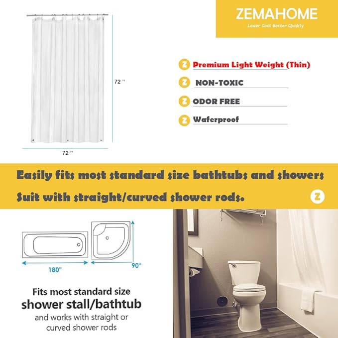 5 Pack PEVA Plastic Shower Curtain Liner Premium Light Weight 72" x 72" Clear Bathroom Shower Showroom Curtain Liner with Rustproof Metal Gromments and Weighted Magnet