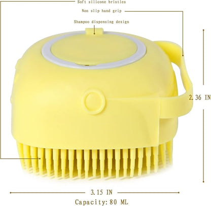 Pet Bath Brush Dog Baths Brush Shampoo Dispenser Soft Silicone Dog Bathing Brushes Dogs Shampoo Brushes scrubbers for Cats and Dogs Shower Brush Grooming (Yellow)