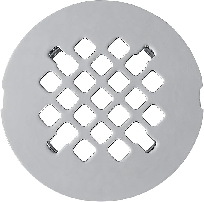 4 ¼” Chrome Snap-in Shower Drain Cover -Solid Brass Construction - 4.25" OD Premium Round Grate Strainer - Easy Install - Professional Grade and Durability - Polished Finish