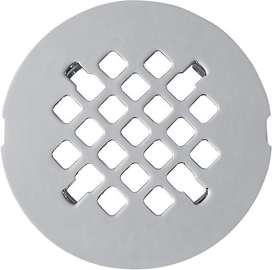 4 ¼” Chrome Snap-in Shower Drain Cover -Solid Brass Construction - 4.25" OD Premium Round Grate Strainer - Easy Install - Professional Grade and Durability - Polished Finish