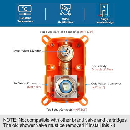 POP SANITARYWARE Shower Tub Faucet Set Brushed Nickel Bathroom Rain Shower System with Tub Spout Wall Mounted Rainfall 10 Inch Thickened Shower Head and Handle Set Include Shower Valve and Trim Kit