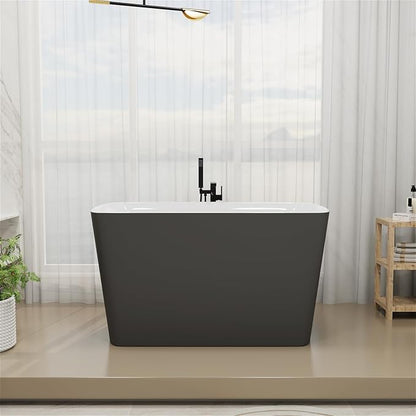 47" Lucite Acrylic Freestanding Bathtub，Square Shape Janpanese Soaking Tub with Seat Desgin,Toe-tap Chrome Right Drain, Slotted Overflow, cUPC Certified, 37° Gray