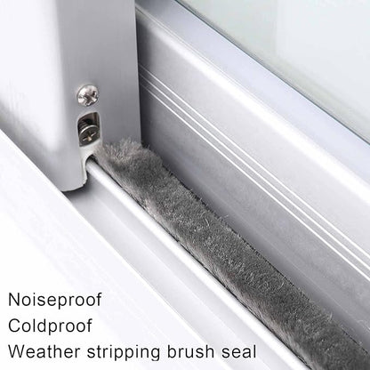 Door Brush Seal, 33Feet, Felt Pile Weather Stripping for Doors, Weather Strip for Windows Cabinet, Self Adhesive Draft Blocker, Dust Stopper Sliding Door Seal Winter, Grey 10m