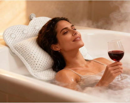 Bath Pillow Non Slip Spa Bathtub Head & Neck Rest Support, Headrest with Soft 4D Mesh Fabric, Permeable Quick Drying Air Mesh Tub Pillow with 8 Suction Cups Fits Any Tubs, Soft & Relaxing