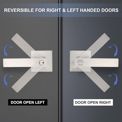 Door Lever, Heavy Duty Interior Door Handles for Bathroom & Bedroom Privacy Door Lock Handle Keyless Door Knobs in Satin Nickel for Right & Left Sided Doors, 2 Pack