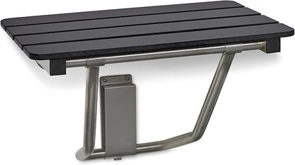 24-inch x 15-inch ADA Folding Wall Mount Bathroom Shower Seat Bench, Black Slatted Phenolic Seat