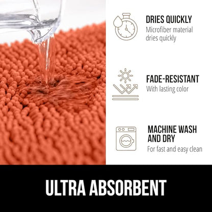 GORILLA GRIP Bath Rug Mat 30x20, Thick Soft Absorbent Chenille, Quick Dry Microfiber Mats, Rubber Backing Washable Shower Floor Rugs, Bathmat Runner, US Designed Bathroom Home Decor Accessories Coral